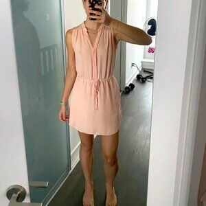 T. Babaton Women's Tan Benedict 100% Silk V-Neck Tie Waist Mini Dress Size S